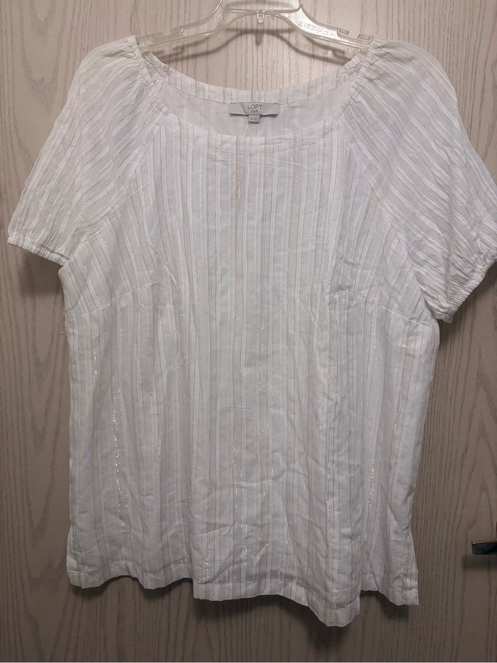 LOFT White Short Sleeve Peasant Style Textured Scoop Neck Blouse
